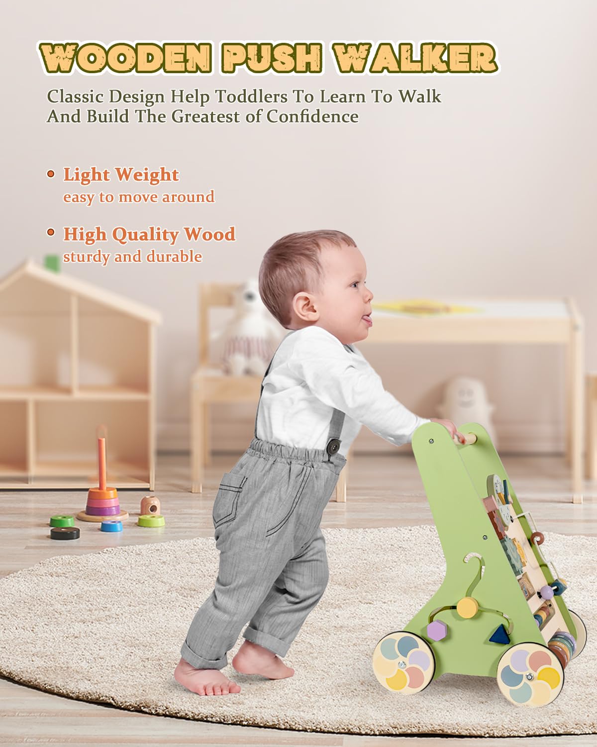 Wooden Push Walker with Wheels S87728