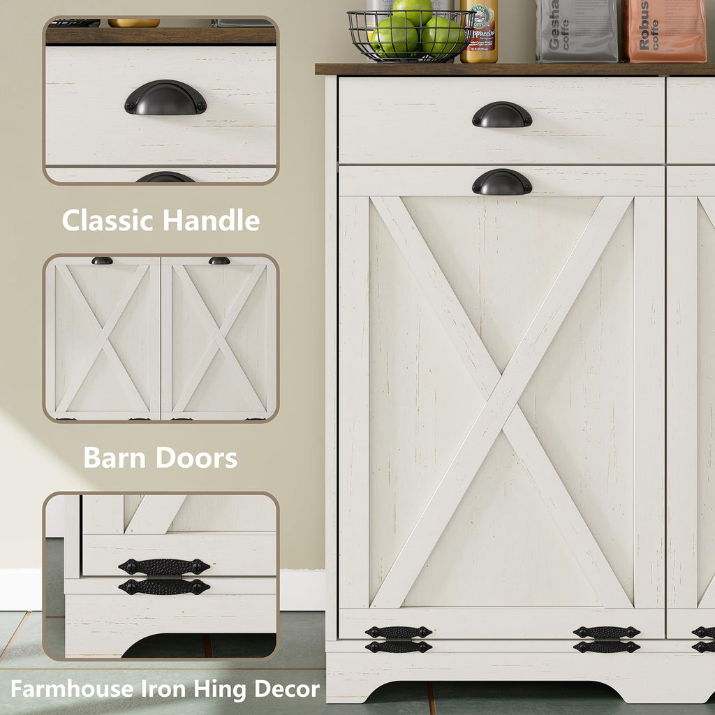 Antique White Double Tilt Out Trash Can Cabinet I96822