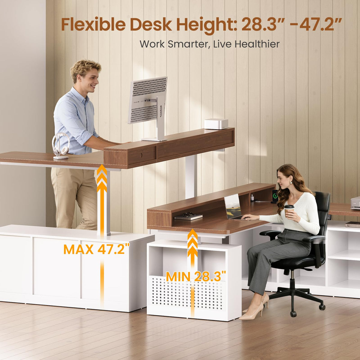63" L Shaped Electric Standing Desk with Storage W9717