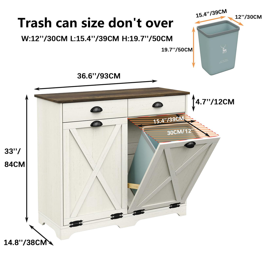 Antique White Double Tilt Out Trash Can Cabinet I96822