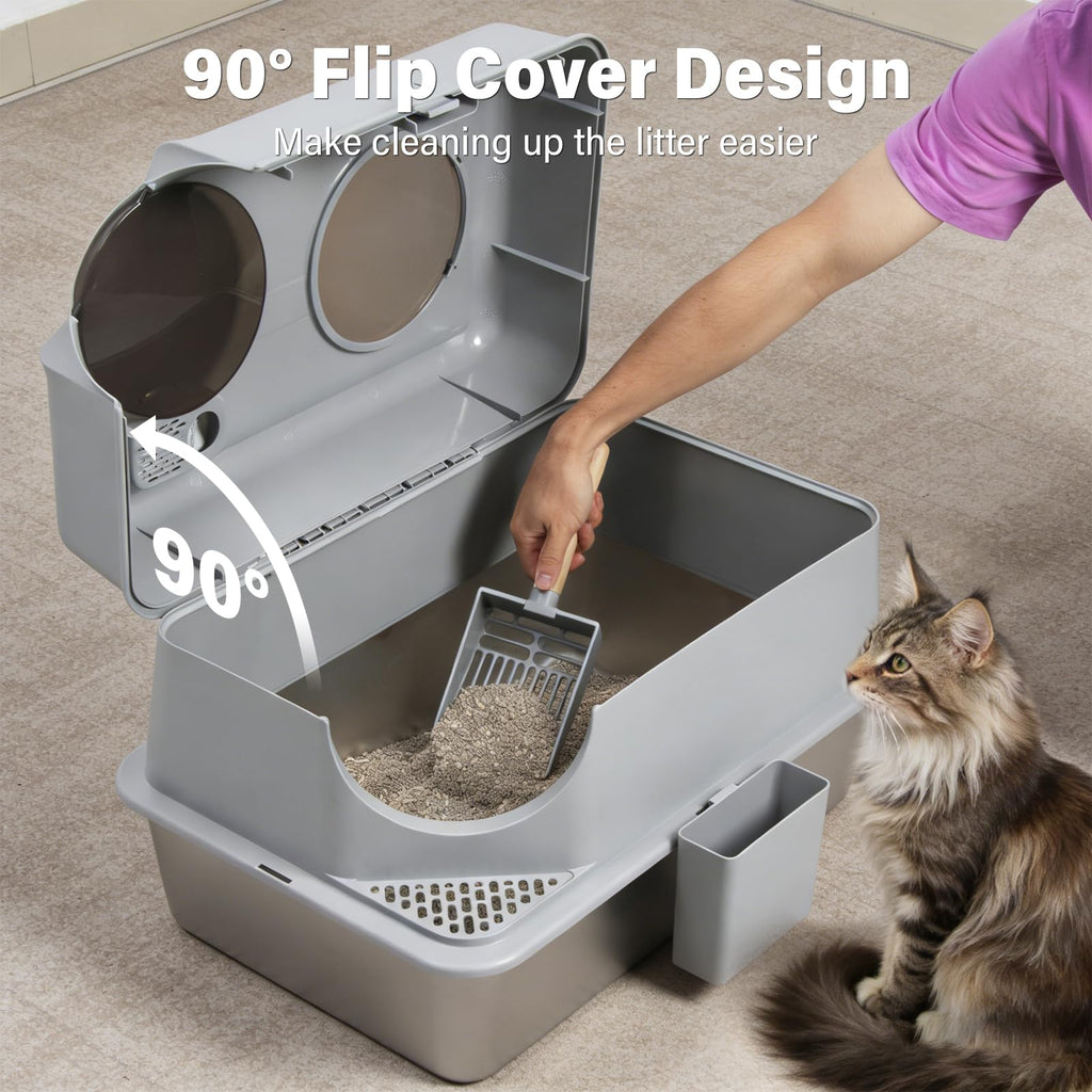 XL Stainless Steel Enclosed Cat Litter Box with Lid T5730