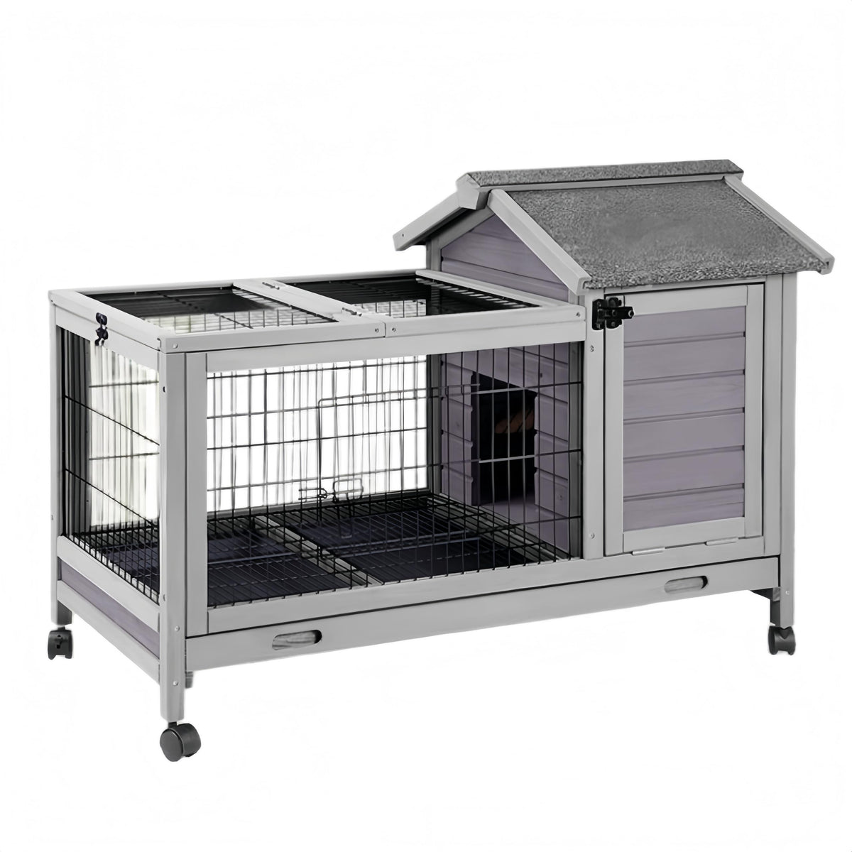 Wooden Rabbit Hutch with Removable Wire Netting and Leak Proof Tray W796