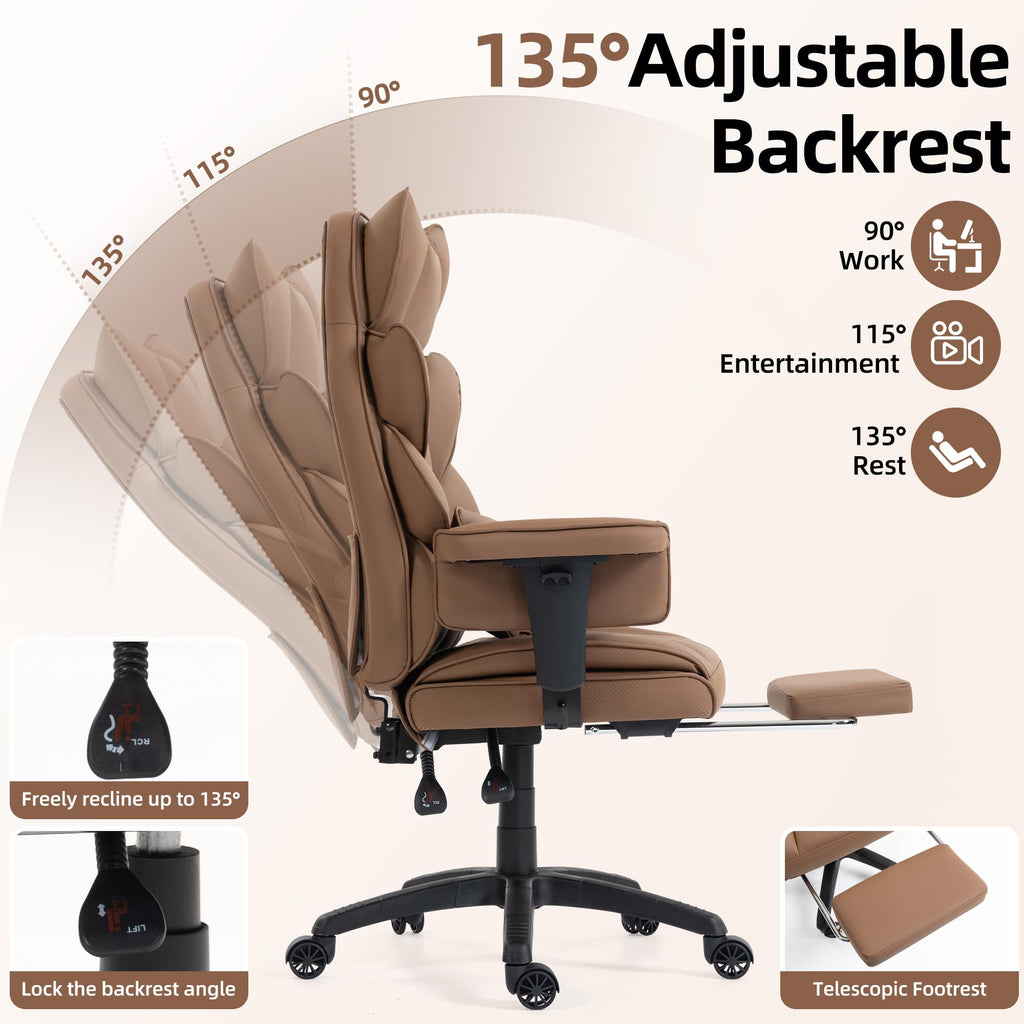 Brown Ergonomic Office Chair with Footrest B396