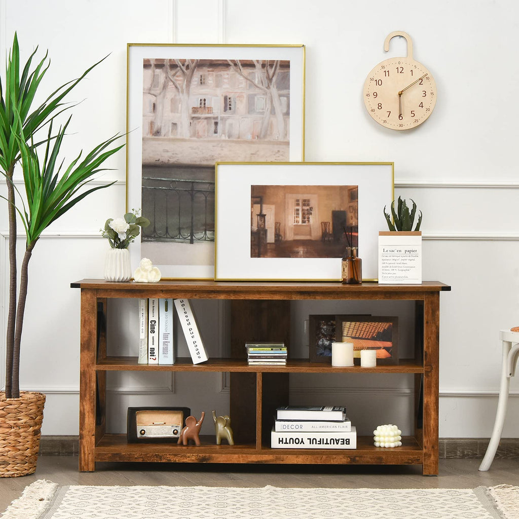 Brown 3 Tier Wood TV Stand with Open Shelves H327
