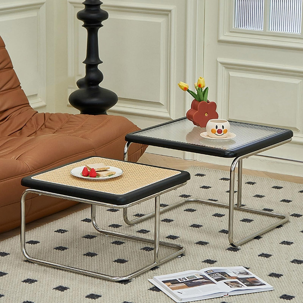 Mid Century Modern Coffee Table Set of 2 Square Metal Base E862801