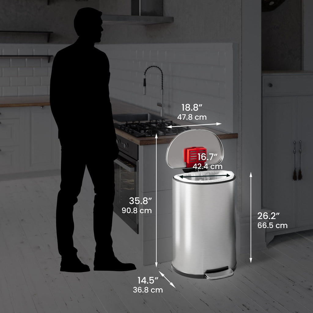 50L Stainless Steel Step Trash Can with Odor Filter and Removable Bucket X35231