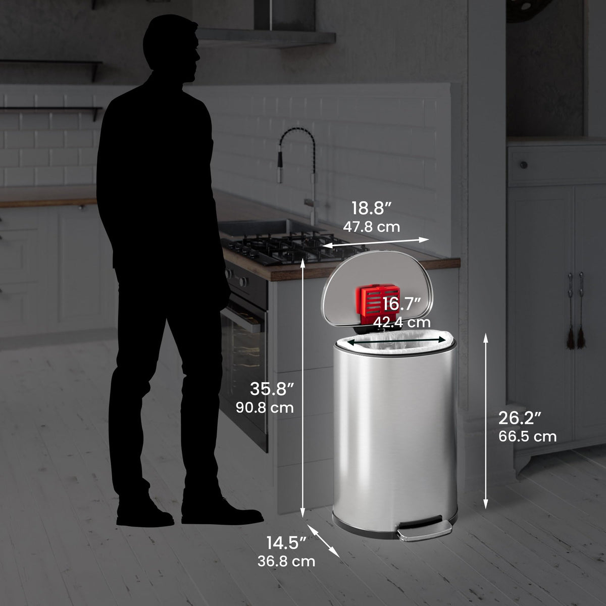50L Stainless Steel Step Trash Can with Odor Filter and Removable Bucket X35231