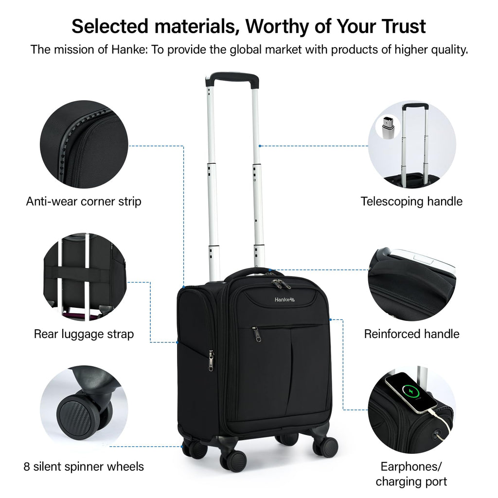Black 16 Inch Underseat Carry On Luggage with Spinner Wheels N98879