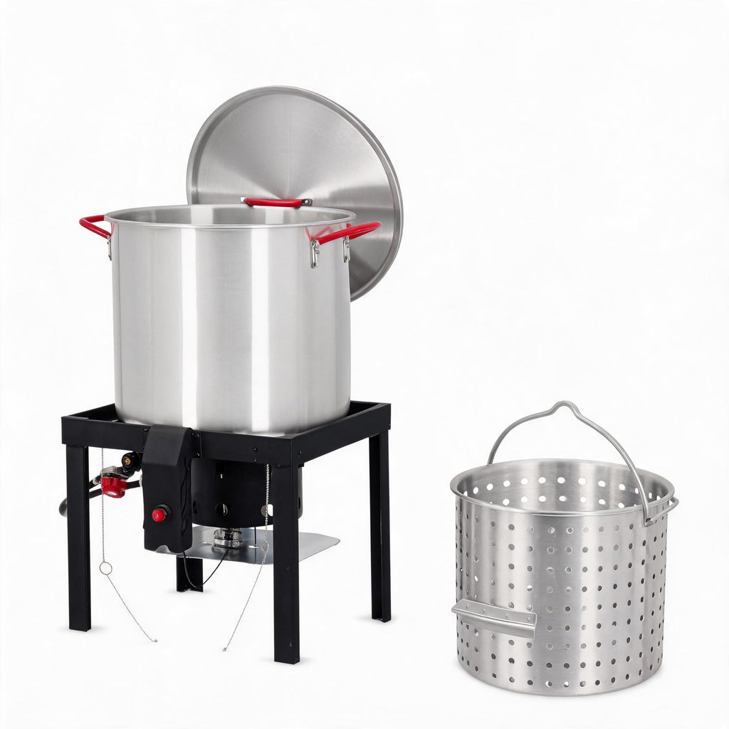 60 Qt Aluminum Seafood Boil Pot with Basket and Burner C886914