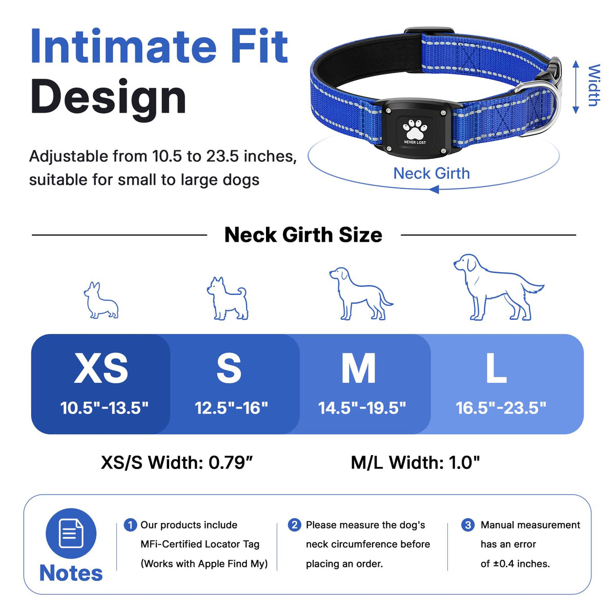 GPS Dog Collar with Tracker, Waterproof, Blue, L M4960