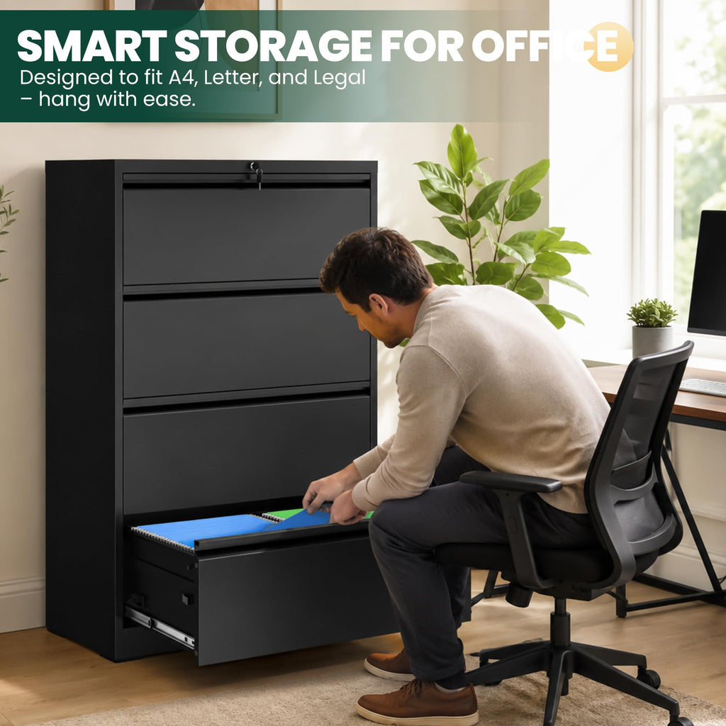 4 Drawer Black Metal File Cabinet Y84523