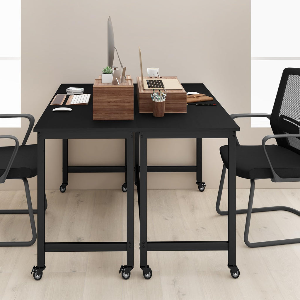48” Mobile Computer Desk with 4 Lockable Wheels, Black Metal Frame F7912