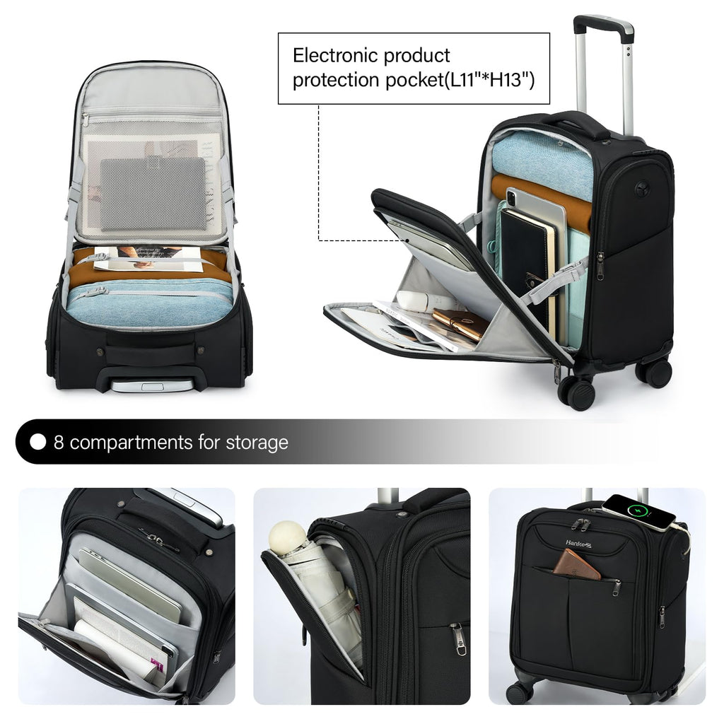 Black 16 Inch Underseat Carry On Luggage with Spinner Wheels N98879