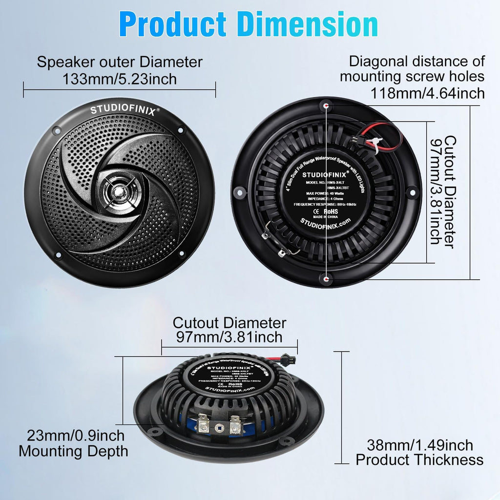 4 Inch 80W Bluetooth Waterproof Marine Speakers 2 Way Black X8132