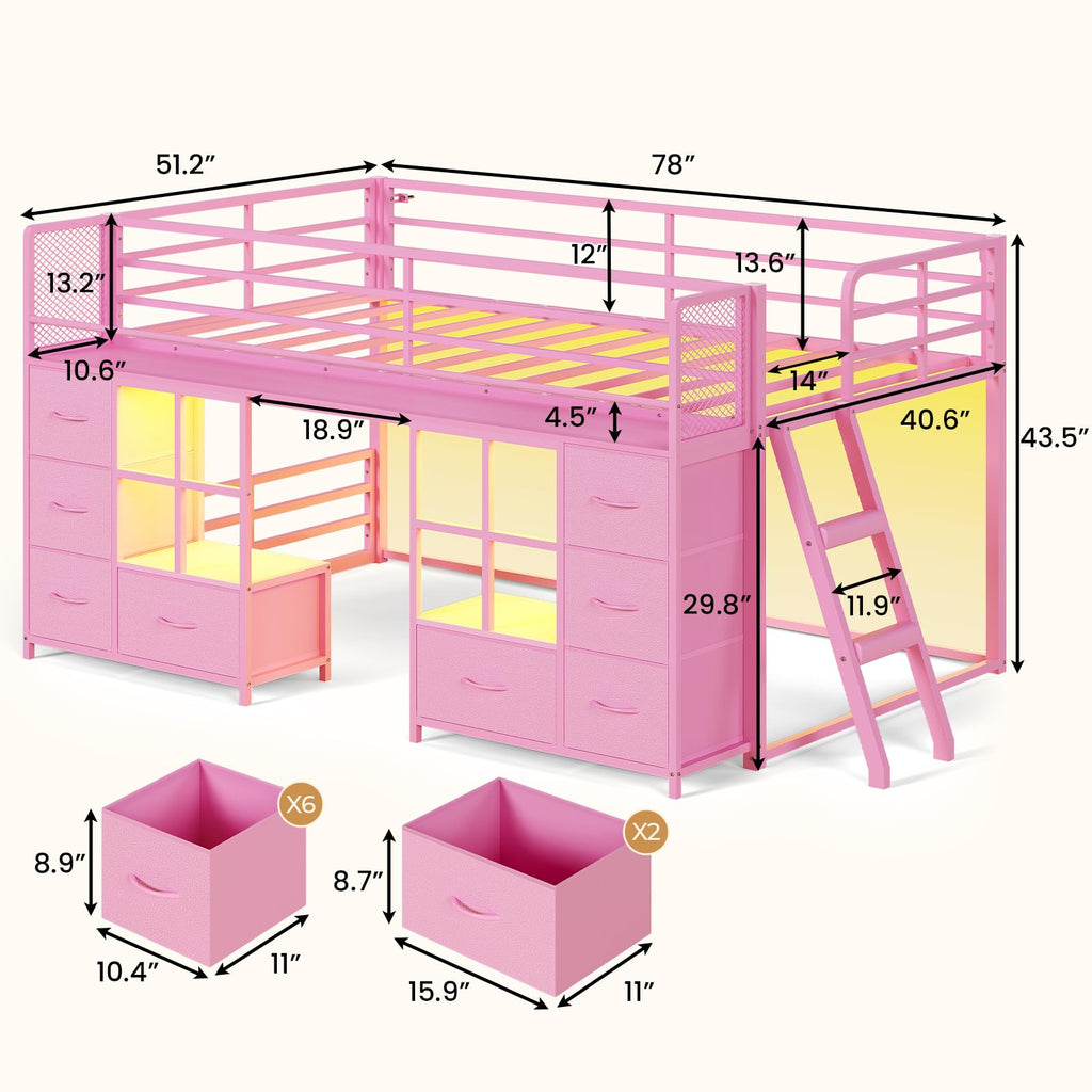 Twin Over Twin Bunk Bed with 8 Drawers & Bookshelf E1792