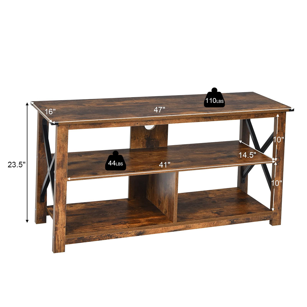 Brown 3 Tier Wood TV Stand with Open Shelves H327