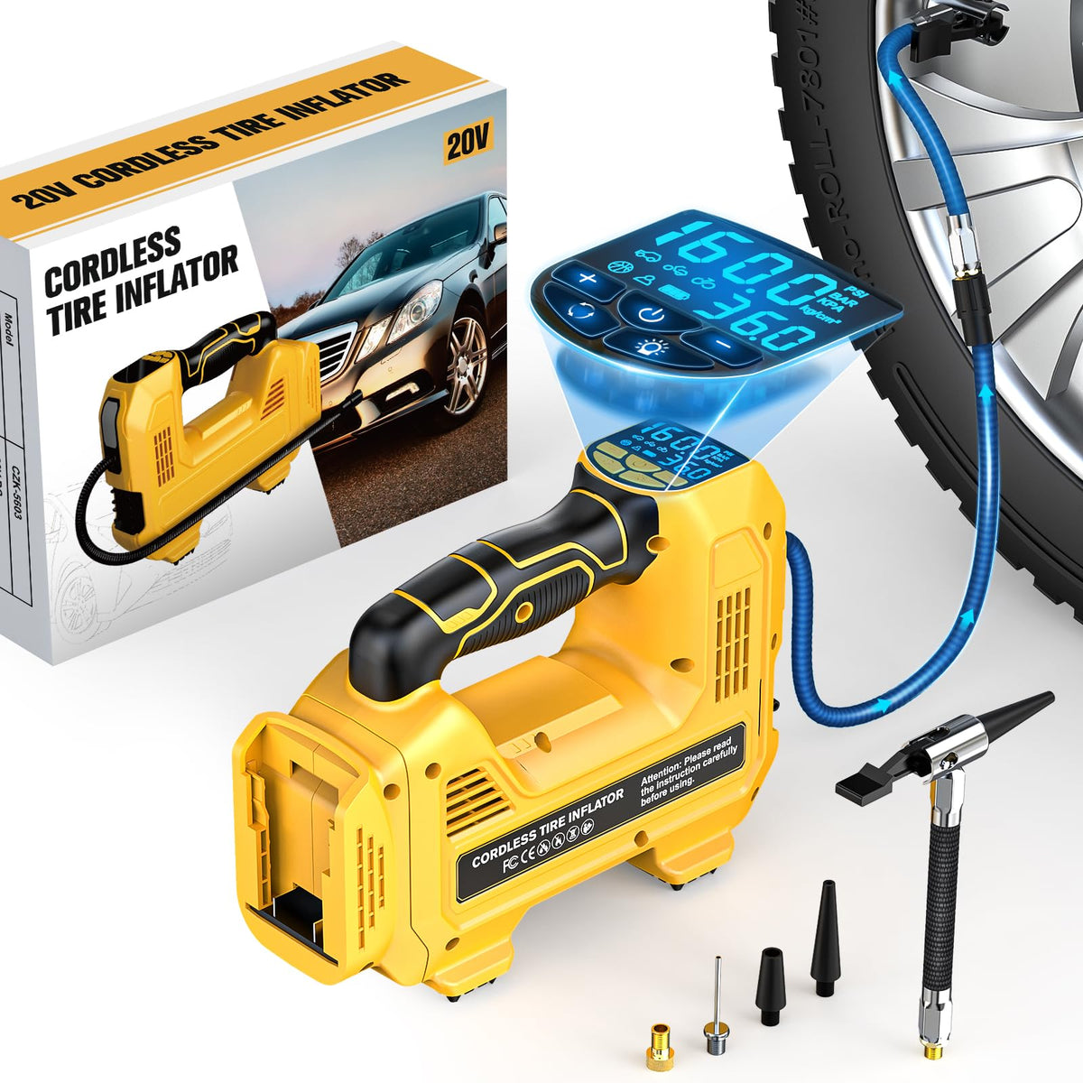 160PSI Cordless Tire Inflator Air Compressor Portable Handheld Air Pump with Digital Pressure Gauge G84526