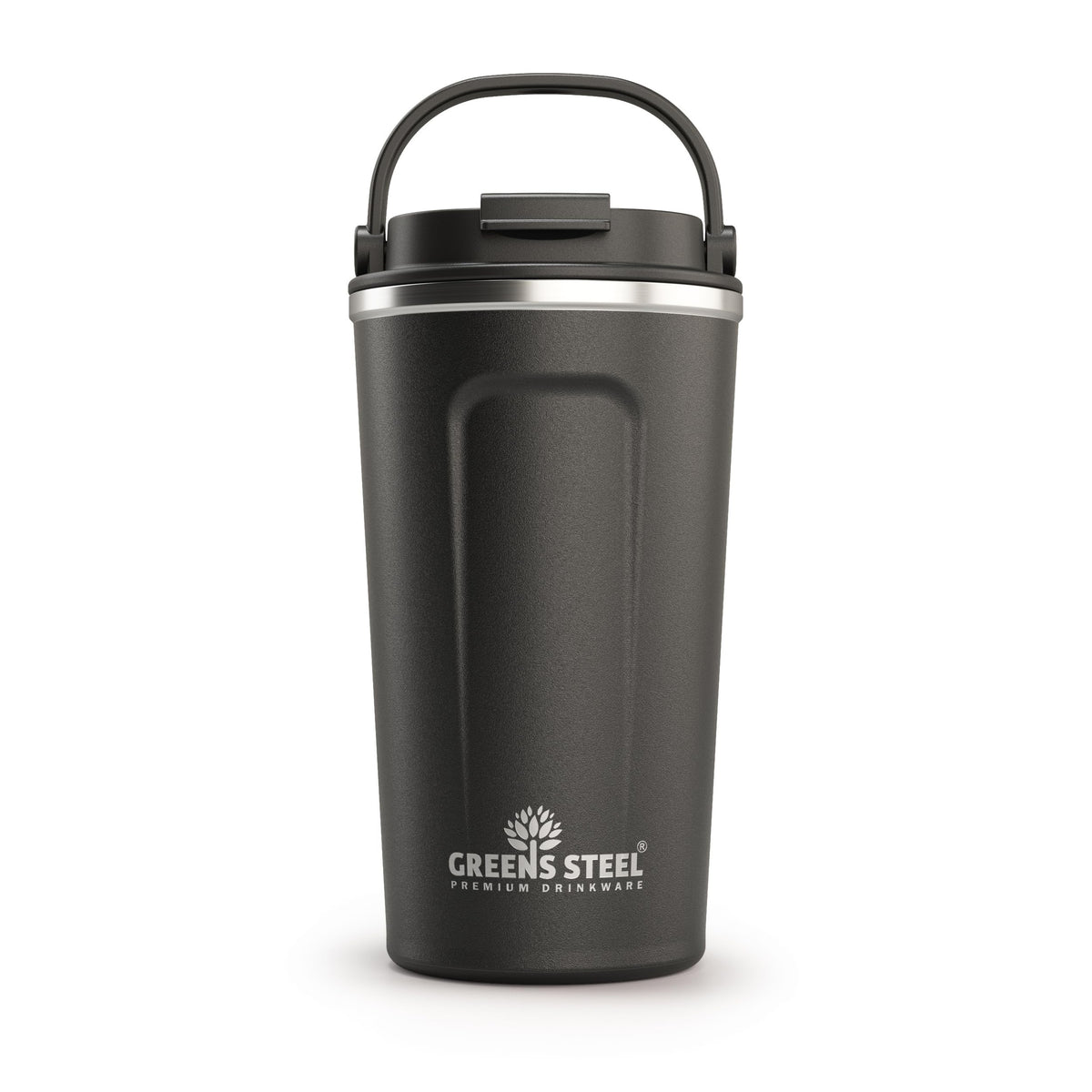 16 oz Black Stainless Steel Insulated Coffee Cup with Lid and Handle Q374
