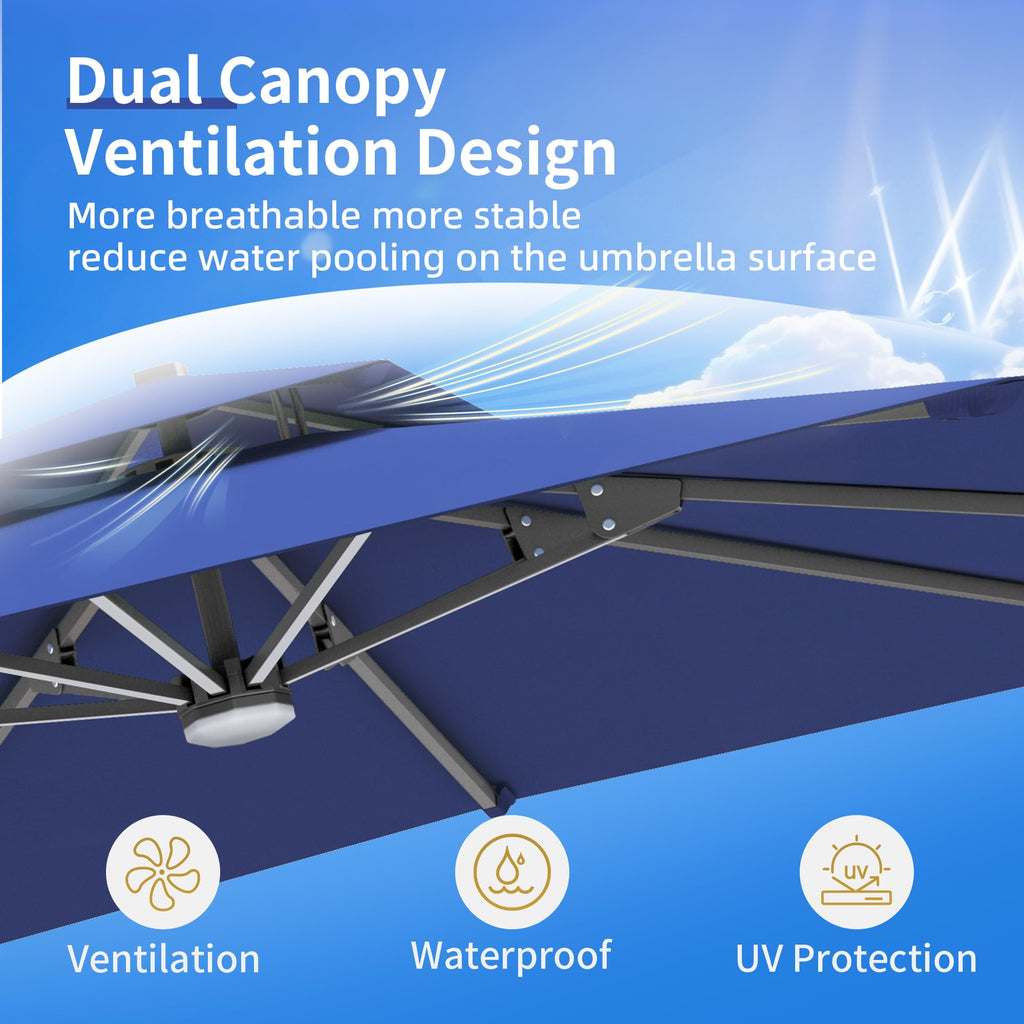10 X 13 FT Cantilever Patio Umbrella with Base & Lights W434359
