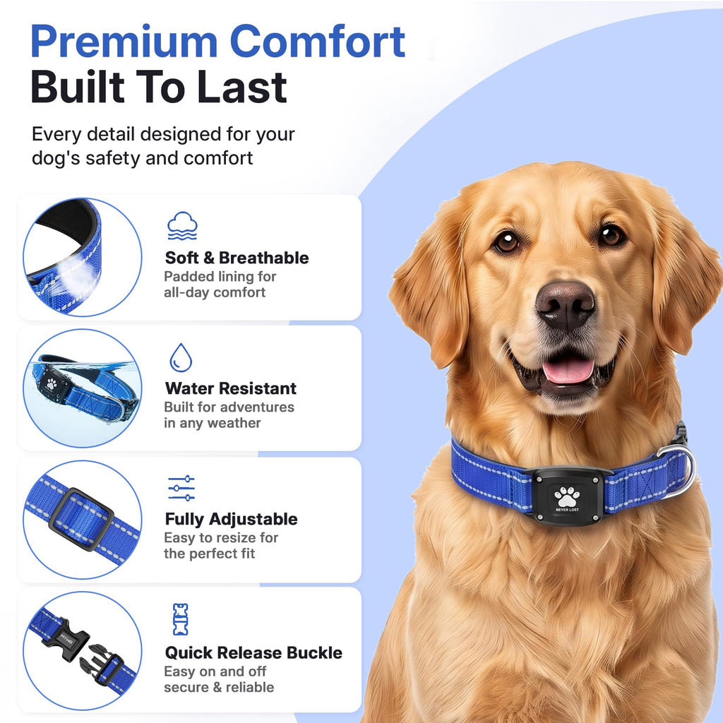 GPS Dog Collar with Tracker, Waterproof, Blue, L M4960