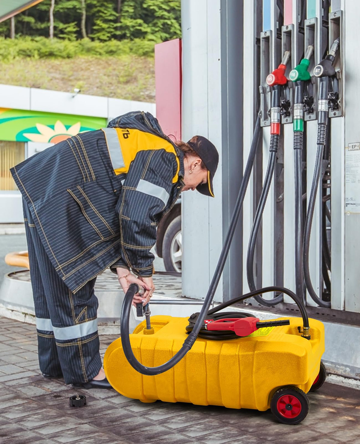 15 Gallon Portable Gas Tank with Caster and 10Ft Hose A831326