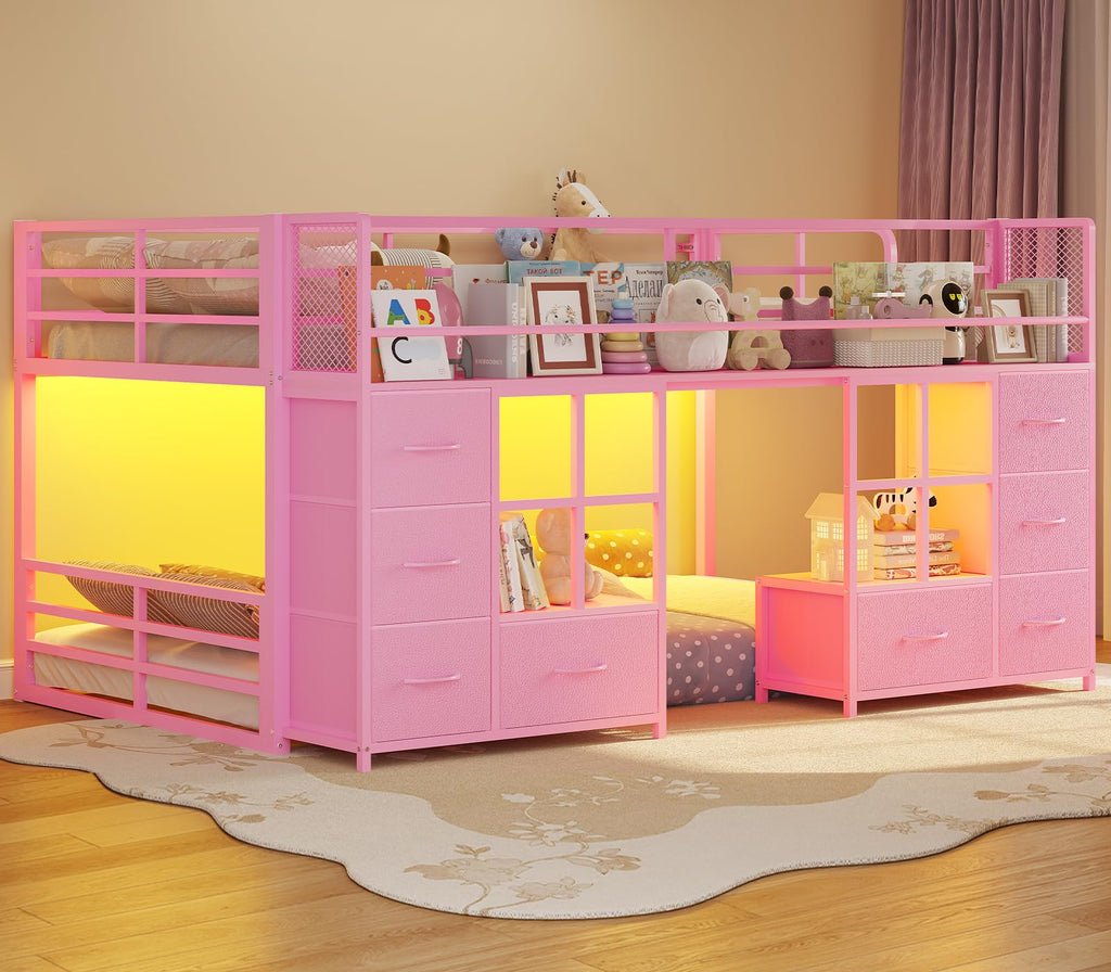 Twin Over Twin Bunk Bed with 8 Drawers & Bookshelf E1792