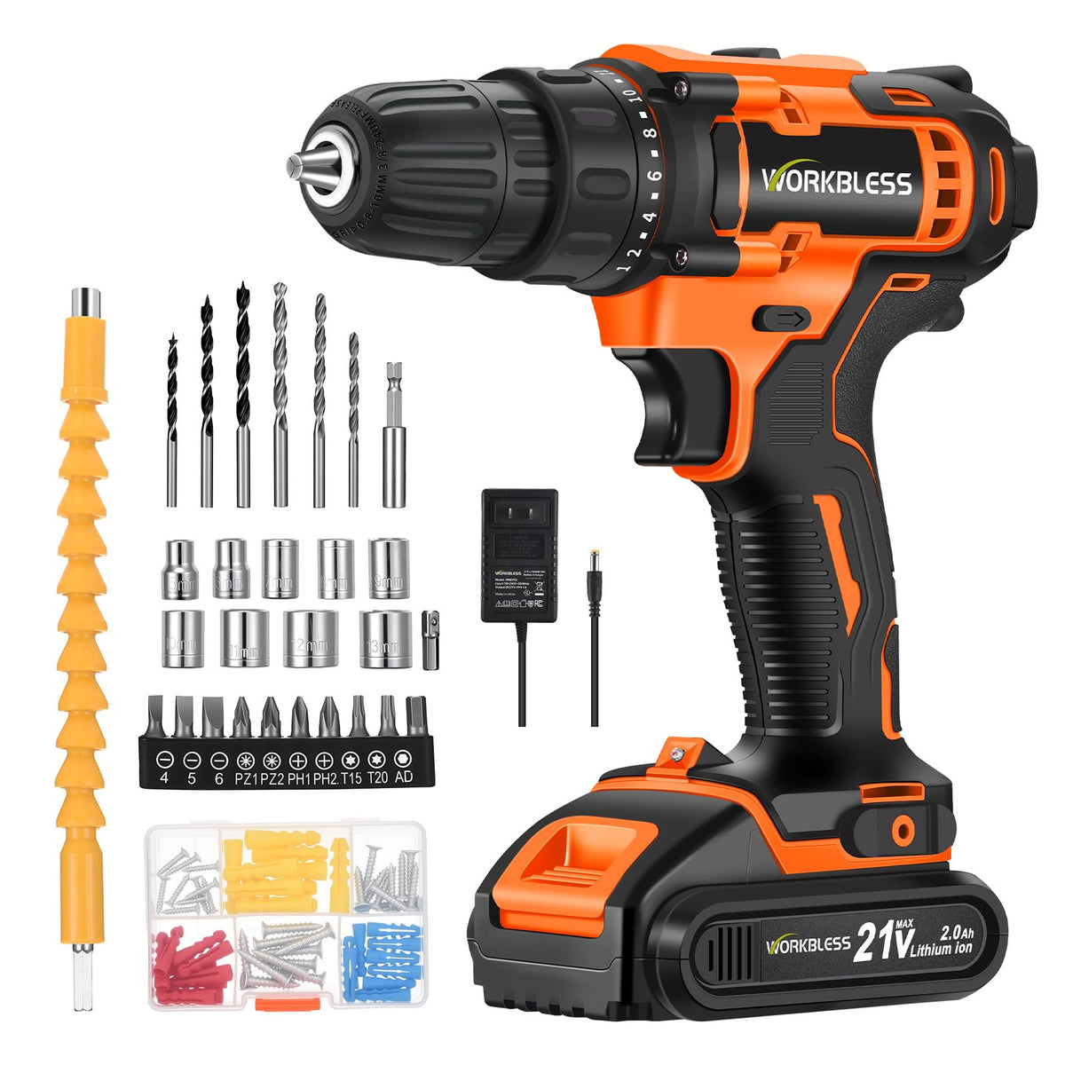 21V Cordless Drill Set with Battery Charger Y205878