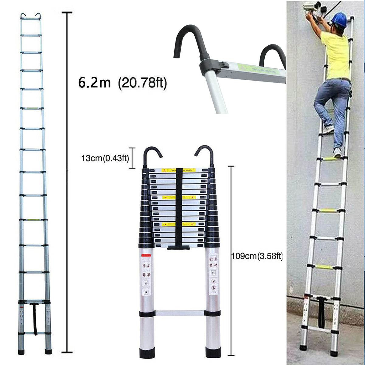 20.34 FT Aluminum Telescoping Extension Ladder 330lbs Capacity R431500