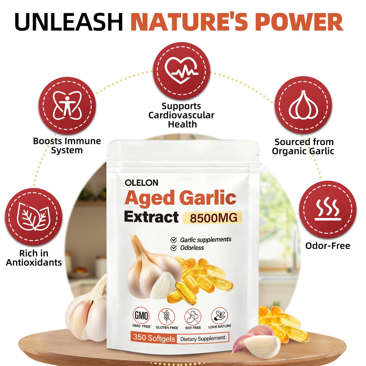 Aged Garlic Extract 350 Softgels Odorless Organic Garlic Supplement A1197