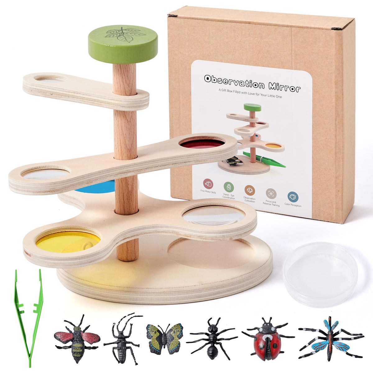 Insect Observation Kit with Tweezers, Petri Dish and 6 Insect Models Q585