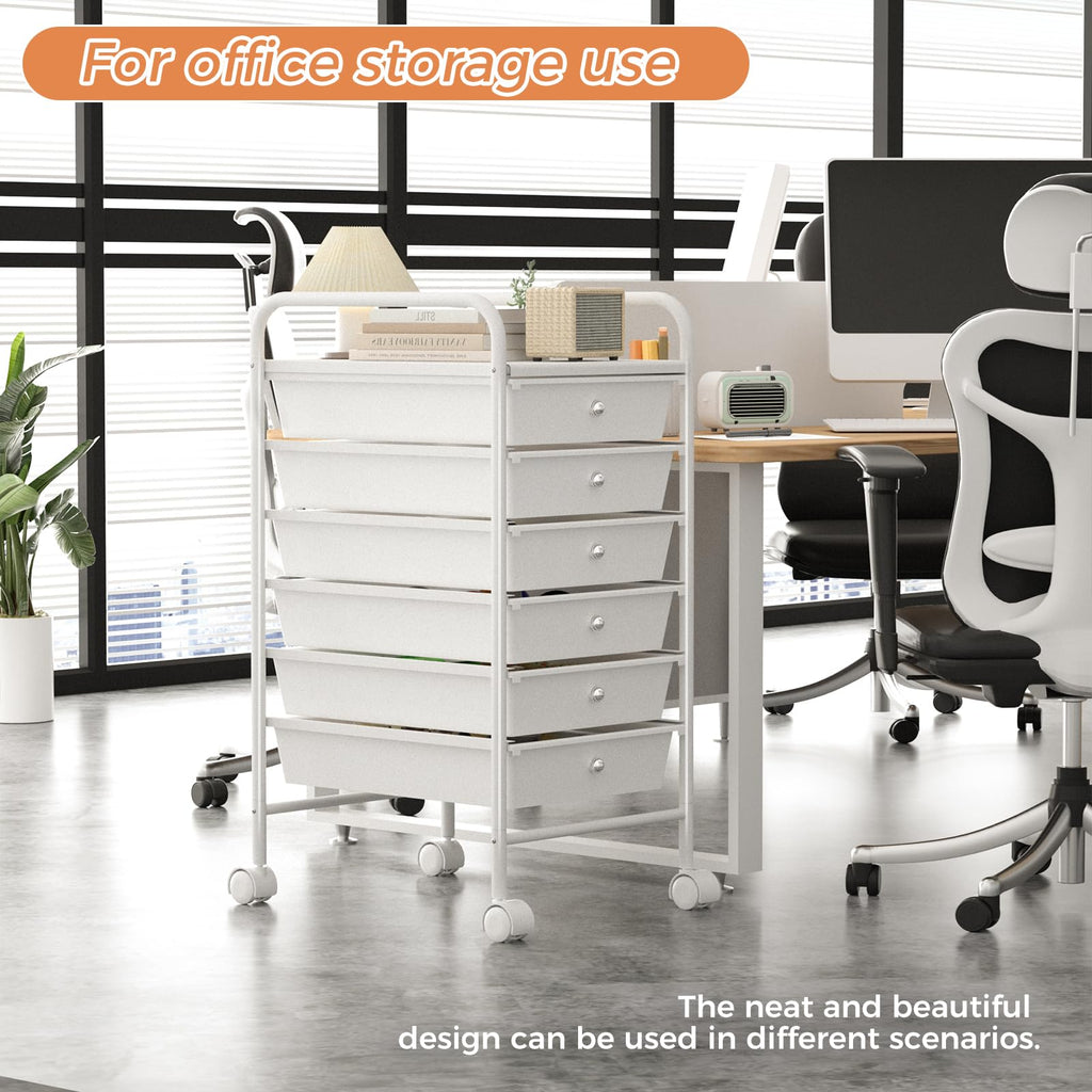 White 6 Tier Rolling Storage Cart with 6 Drawers S51844