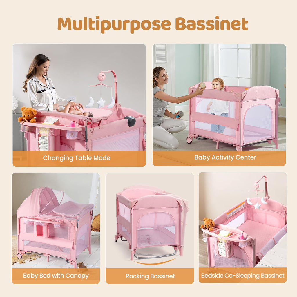 9 in 1 Bedside Bassinet with Changing Table A7702