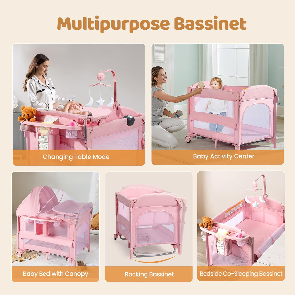 9 in 1 Bedside Bassinet with Changing Table A7702