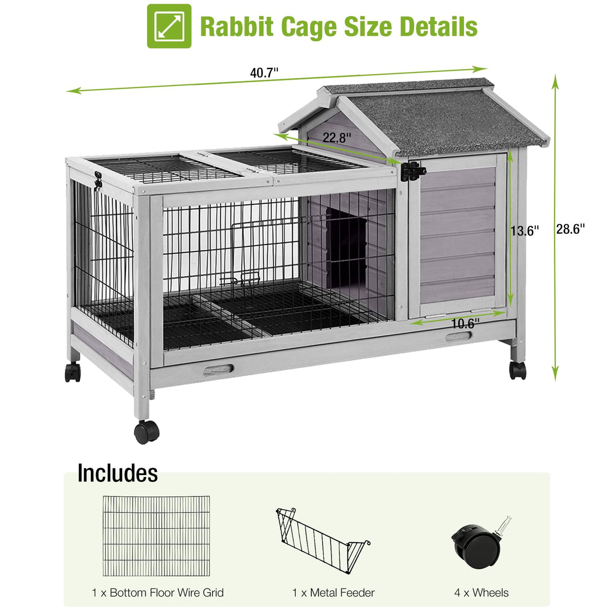 Wooden Rabbit Hutch with Removable Wire Netting and Leak Proof Tray W796