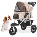 3-Wheel Dog Stroller with Storage Basket and Cup Holders, Tan D6409
