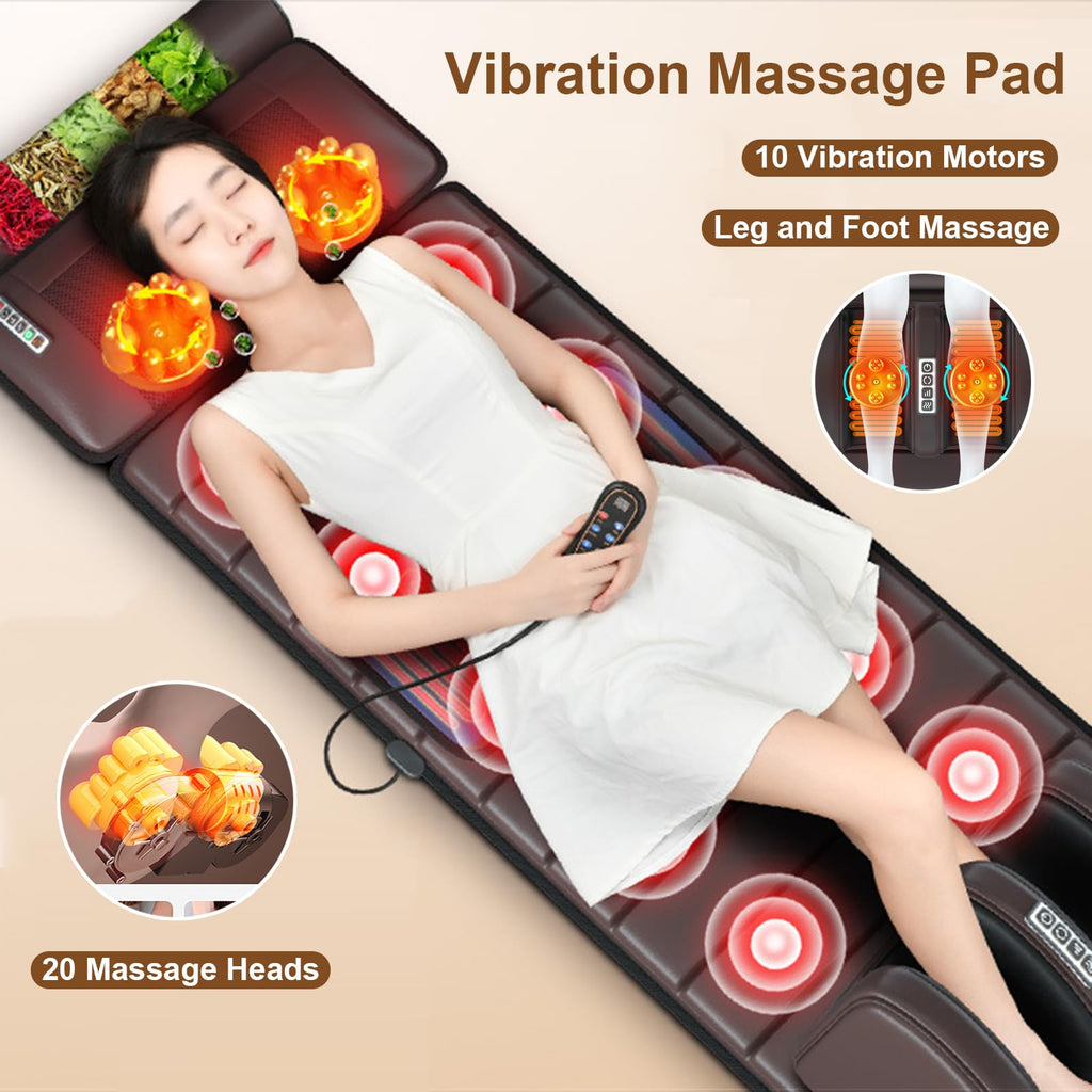 Brown Full Body Heating Massage Mat with Detachable Neck and Leg Massagers S412