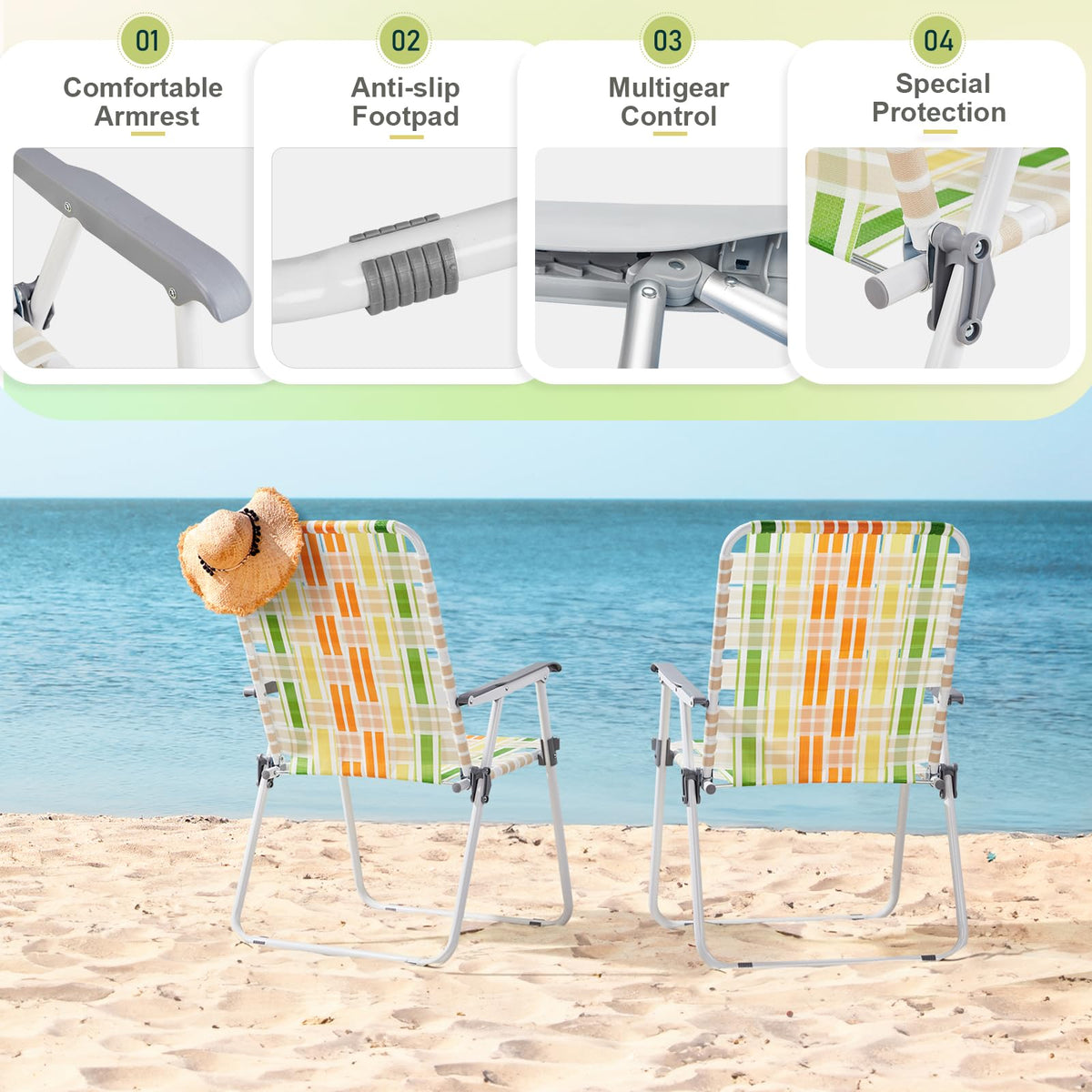 Set of 2 Webbed Folding Beach Chairs B660