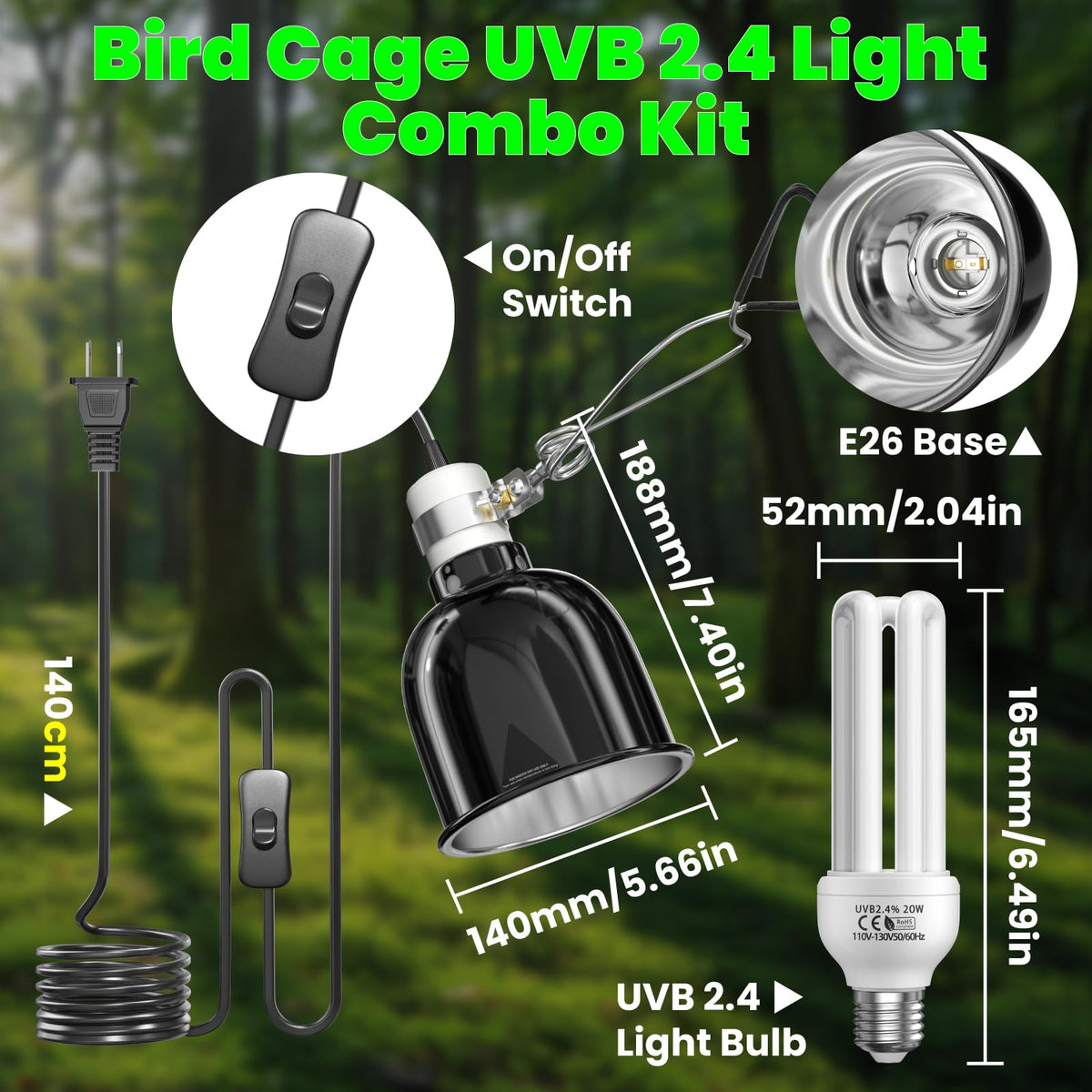 Deep Dome Lampshade with 2.4% UVB Bulb 20W S234