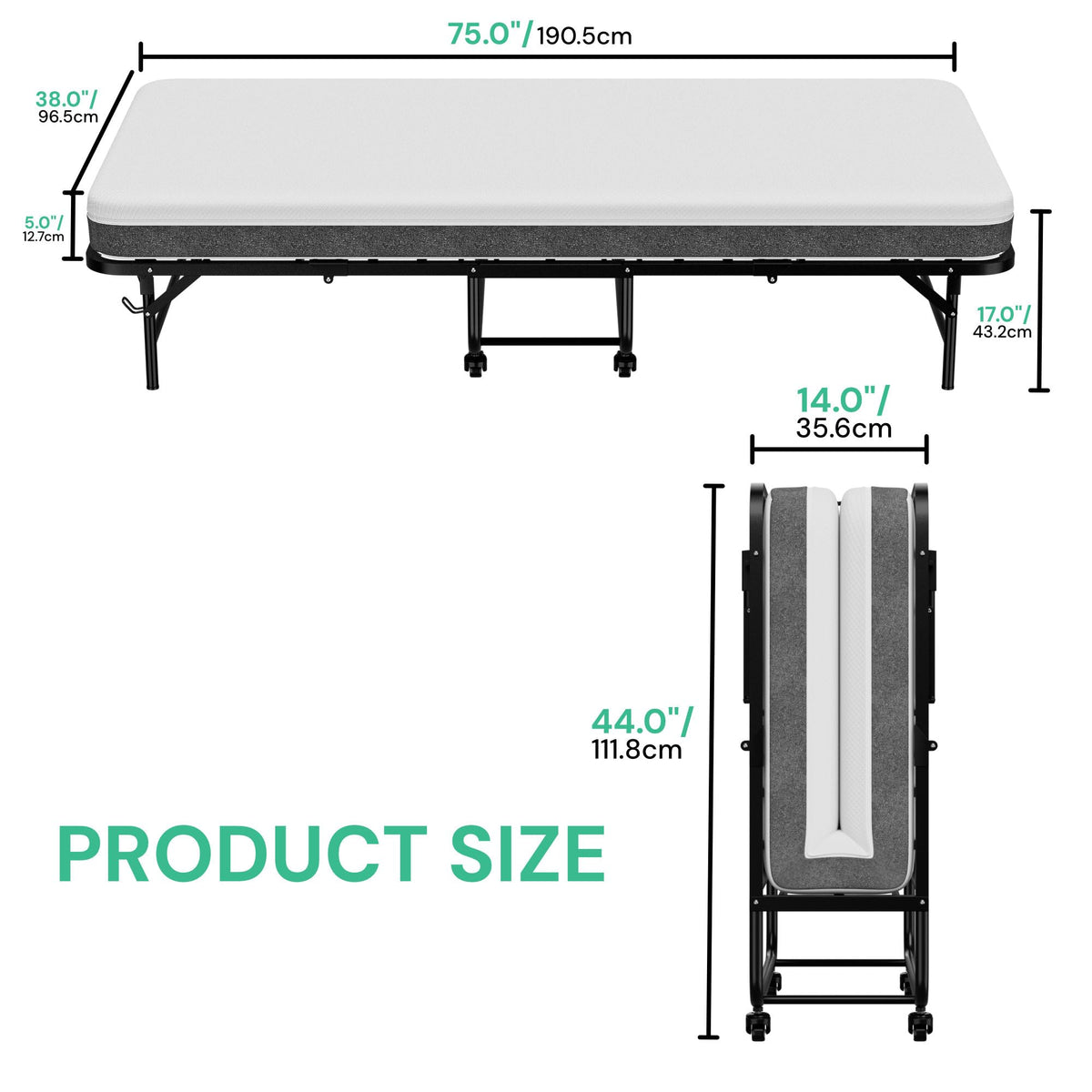 Twin Folding Bed with 5" Memory Foam Mattress P203
