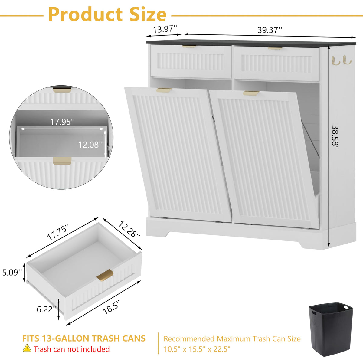 13 Gallon Tilt Out Trash Can Cabinet with Drawer N2540