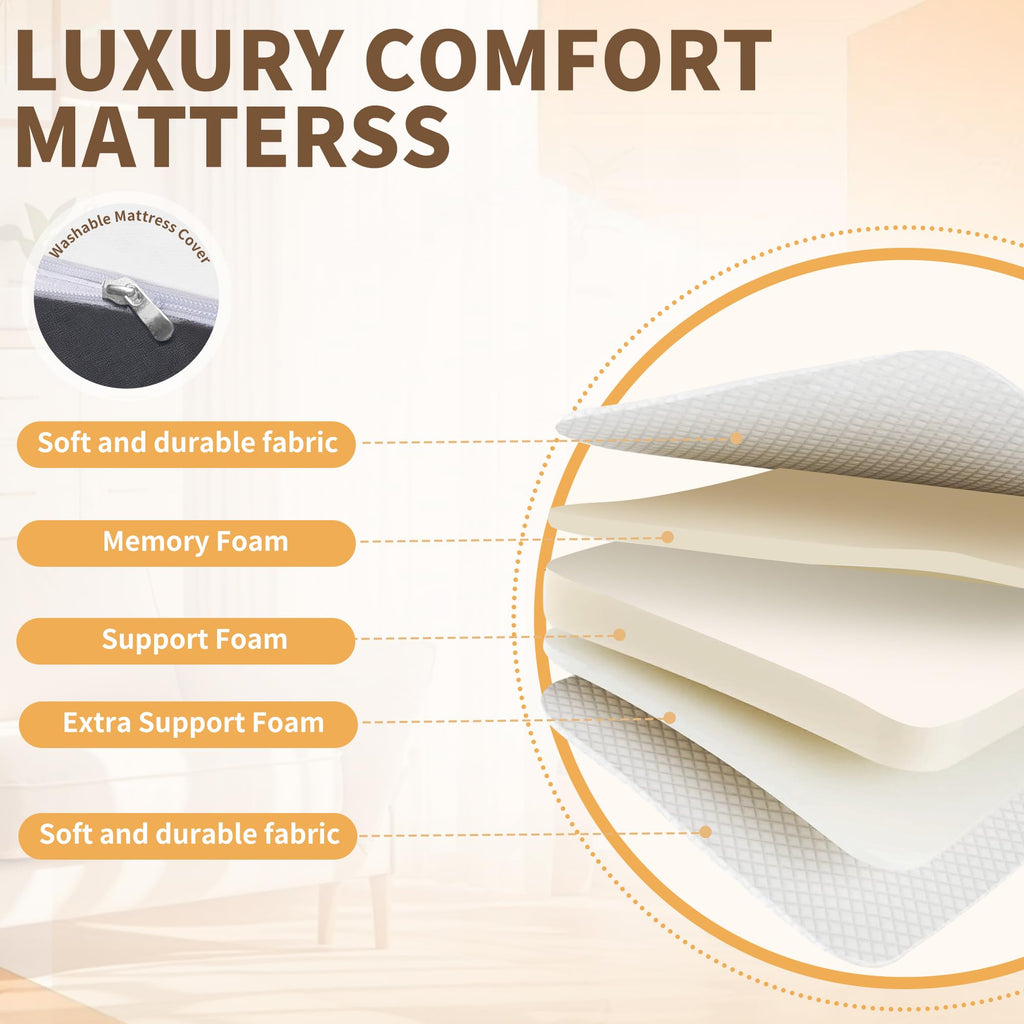 Folding Bed with Mattress, Twin Size, Portable Rollaway Bed on Wheels with Memory Mattress and Metal Frame V950