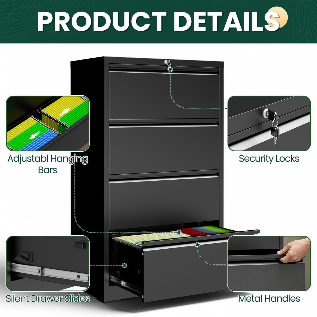 4 Drawer Black Metal File Cabinet Y84523