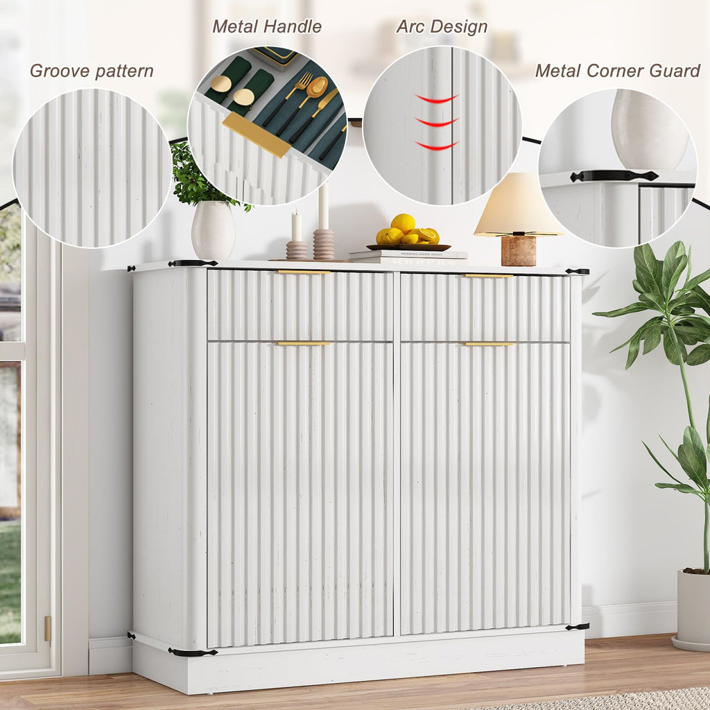 White 20 Gallon Tilt Out Trash Cabinet with Charging Station and 2 Drawers T533