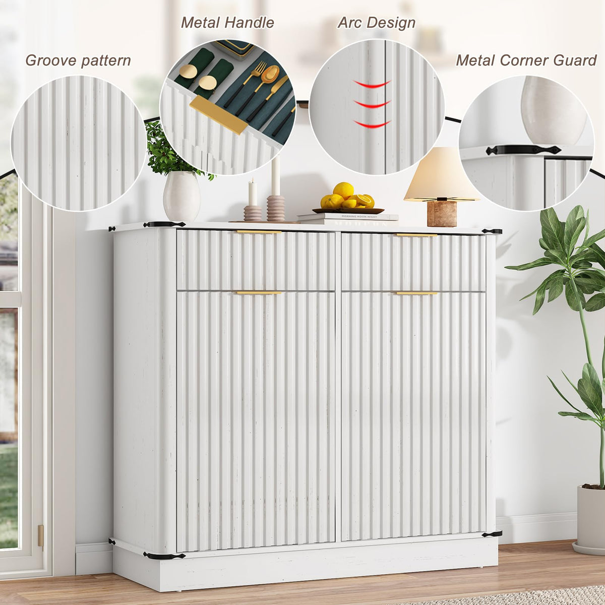 White 20 Gallon Tilt Out Trash Cabinet with Charging Station and 2 Drawers T533