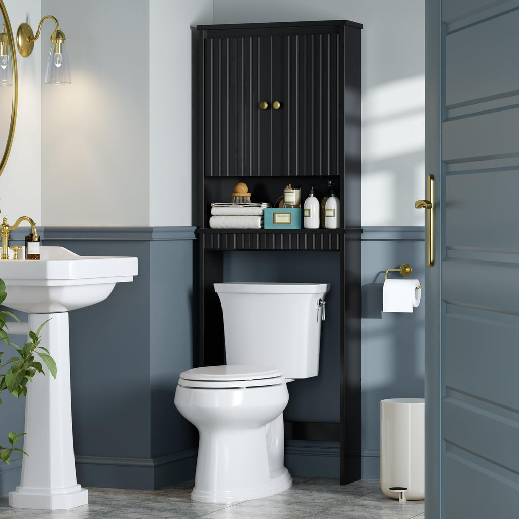 Black Over The Toilet Storage Cabinet with Adjustable Shelf Z3971