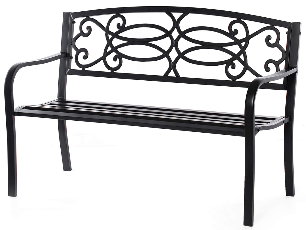 Steel Outdoor Patio Garden Bench with Cast Iron Backrest J88456