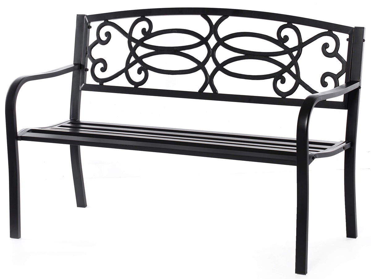 Steel Outdoor Patio Garden Bench with Cast Iron Backrest J88456
