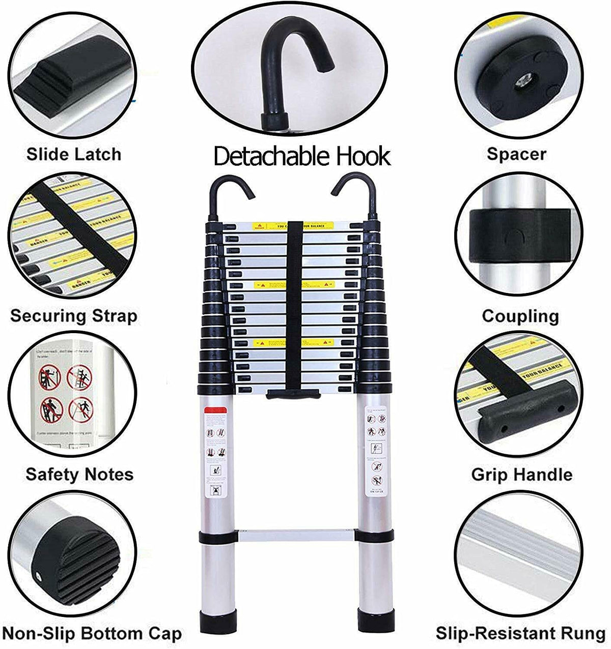 20.34 FT Aluminum Telescoping Extension Ladder 330lbs Capacity R431500