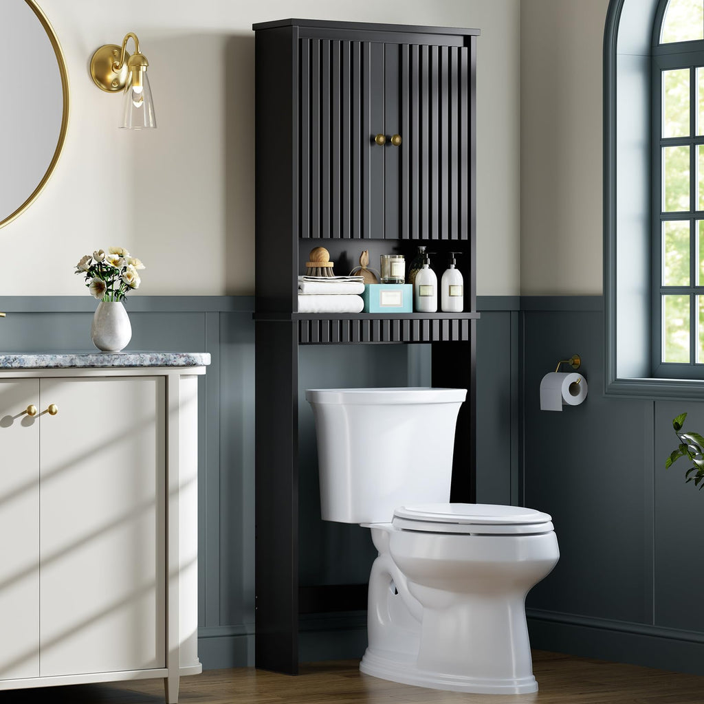 Black Over The Toilet Storage Cabinet with Adjustable Shelf Z3971