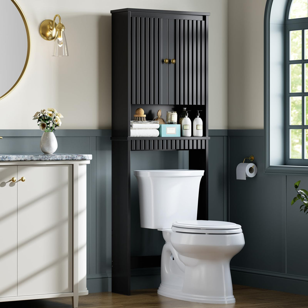 Black Over The Toilet Storage Cabinet with Adjustable Shelf Z3971